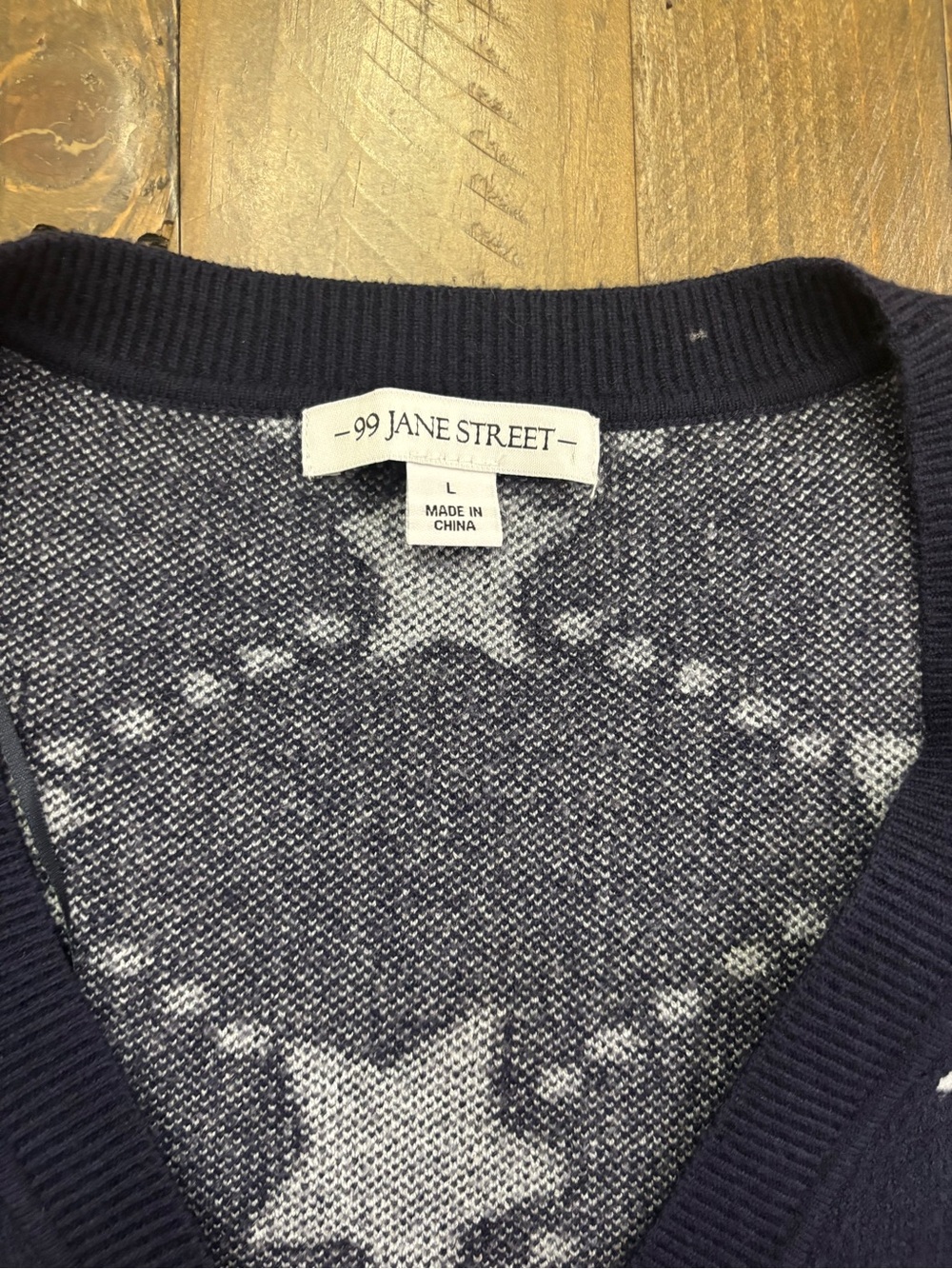 99 Jane Street Navy Star-Print V-Neck Button Cardigan Sweater - Picture 3 of 6